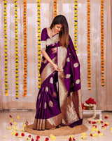 Splendorous Purple Soft Banarasi Silk Saree With Luxuriant Blouse Piece