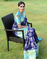 Denouement Blue Soft Banarasi Silk Saree With Glorious Blouse Piece