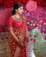 Majesty Red Soft Banarasi Silk Saree With Angelic Blouse Piece