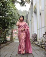 Evocative Pink Soft Silk Saree With Forbearance Blouse Piece