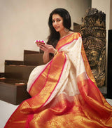 Marvellous Beige Soft Banarasi Silk Saree With Unique Blouse Piece