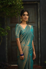 Excellent Sky Soft Silk Saree With Dalliance Blouse Piece