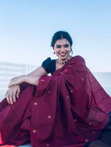 Incredible Wine Soft Silk Saree With Amiable Blouse Piece