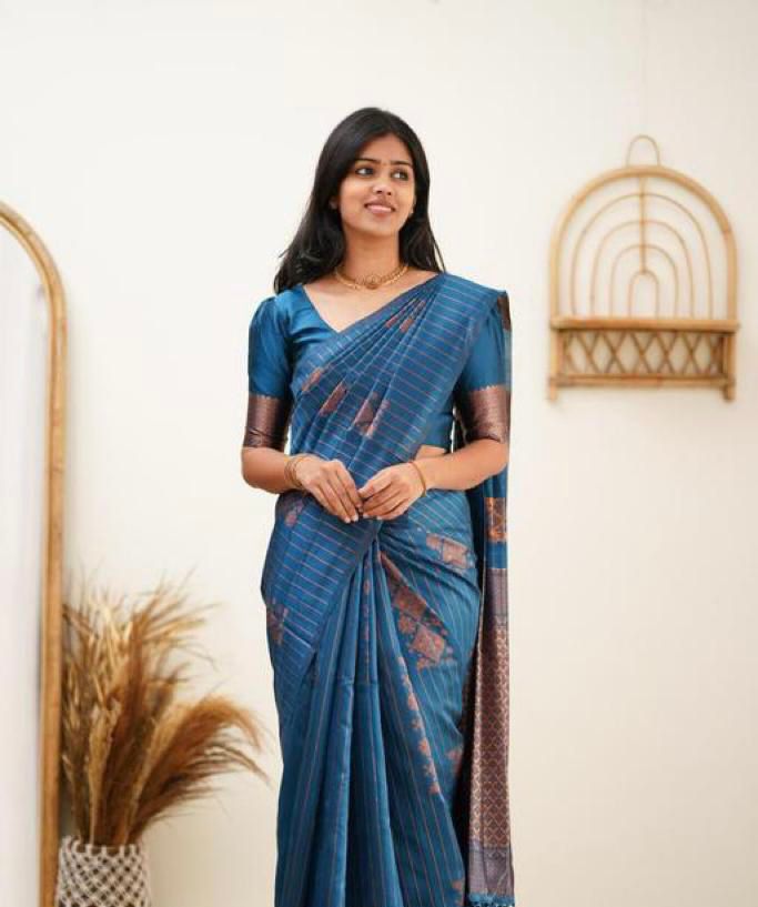 Adorning Rama Soft Silk Saree With Glowing Blouse Piece