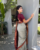 Stunner Grey Soft Silk Saree With Divine Blouse Piece