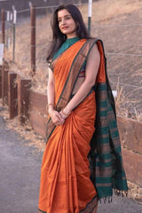 Dalliance Orange Soft Silk Saree With Nectarous Blouse Piece