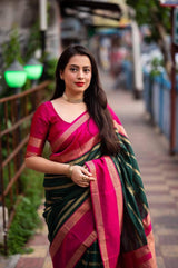 Whimsical Dark Green Soft Silk Saree With Beguiling Blouse Piece