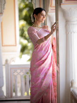 Incomparable Baby Pink Soft Silk Saree With Snazzy Blouse Piece