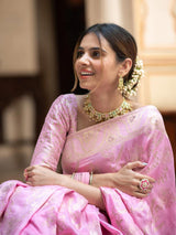 Incomparable Baby Pink Soft Silk Saree With Snazzy Blouse Piece