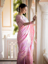 Incomparable Baby Pink Soft Silk Saree With Snazzy Blouse Piece