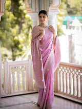 Incomparable Baby Pink Soft Silk Saree With Snazzy Blouse Piece