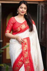 Mesmeric Off White Soft Silk Saree With Enticing Blouse Piece