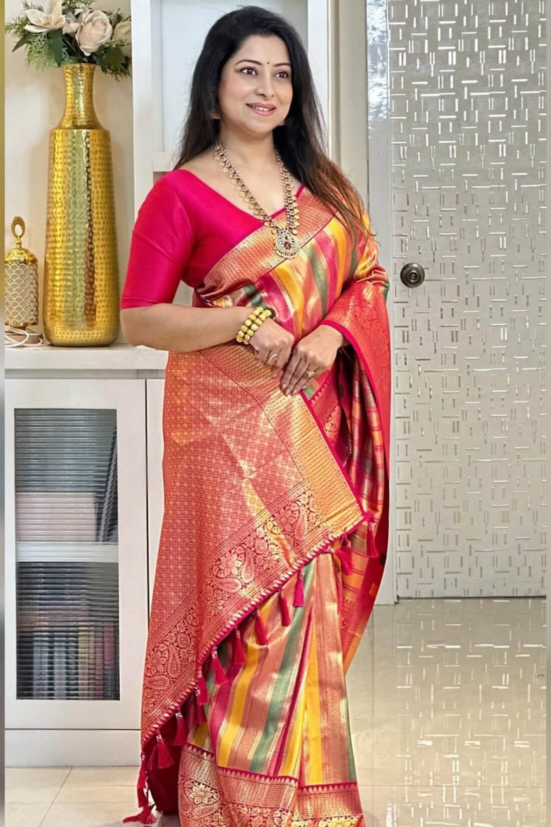 Capricious Multicolor Pure Zari Weaving Banarasi Silk Saree With Sempiternal Blouse Piece