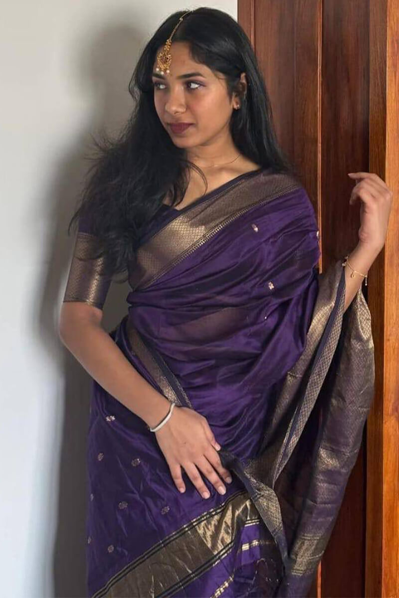 Fantabulous Purple Cotton Silk Saree With Pleasurable Blouse Piece - Mameraa