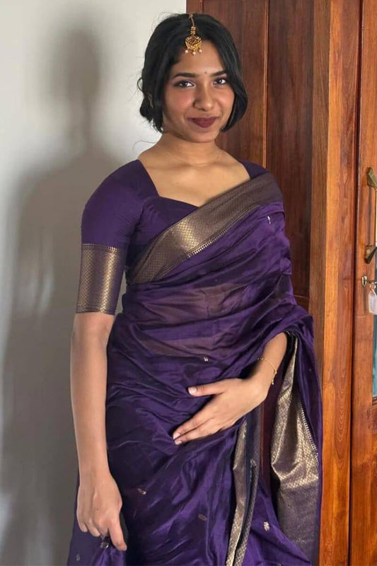 Fantabulous Purple Cotton Silk Saree With Pleasurable Blouse Piece - Mameraa