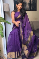 Groovy Purple Cotton Silk Saree With Adoring Blouse Piece