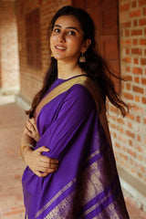 Flamboyant Purple Soft Silk Saree With Ethnic Blouse Piece