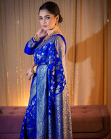 Pretty Royal Blue Soft Banarasi Silk Saree With Glorious Blouse Piece