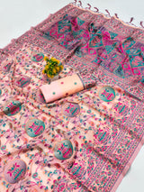 Ineffable Peach Pashmina Saree With Preferable Blouse Piece