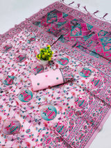 Ratatouille Pink Pashmina Saree With Tempting Blouse Piece