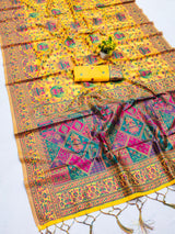 Nebula Yellow Pashmina Saree With Sonorous Blouse Piece