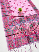 Woebegone Pink Pashmina Saree With Embellished Blouse Piece