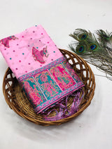 Woebegone Pink Pashmina Saree With Embellished Blouse Piece