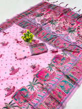 Woebegone Pink Pashmina Saree With Embellished Blouse Piece