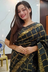Classy Black Cotton Silk Saree With Refreshing Blouse Piece