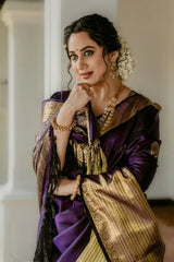 Evocative Purple Soft Banarasi Silk Saree With Piquant Blouse Piece