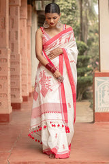 Profuse Off White Cotton Silk Saree With Radiant Blouse Piece