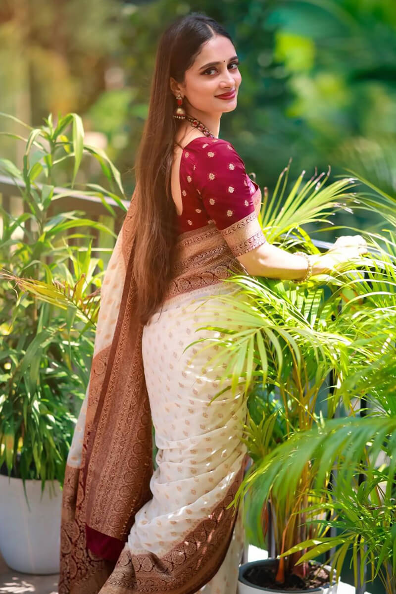 Angelic Beige Soft Silk Saree With Palimpsest Blouse Piece