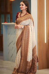 Angelic Beige Soft Silk Saree With Palimpsest Blouse Piece