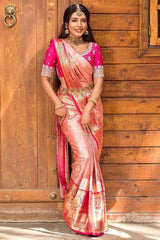 Fragrant Peach Soft Silk Saree With Vibrant Blouse Piece