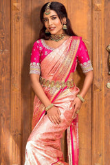 Fragrant Peach Soft Silk Saree With Vibrant Blouse Piece