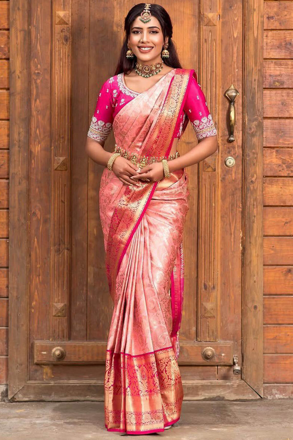 Fragrant Peach Soft Silk Saree With Vibrant Blouse Piece