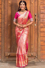 Fragrant Peach Soft Silk Saree With Vibrant Blouse Piece