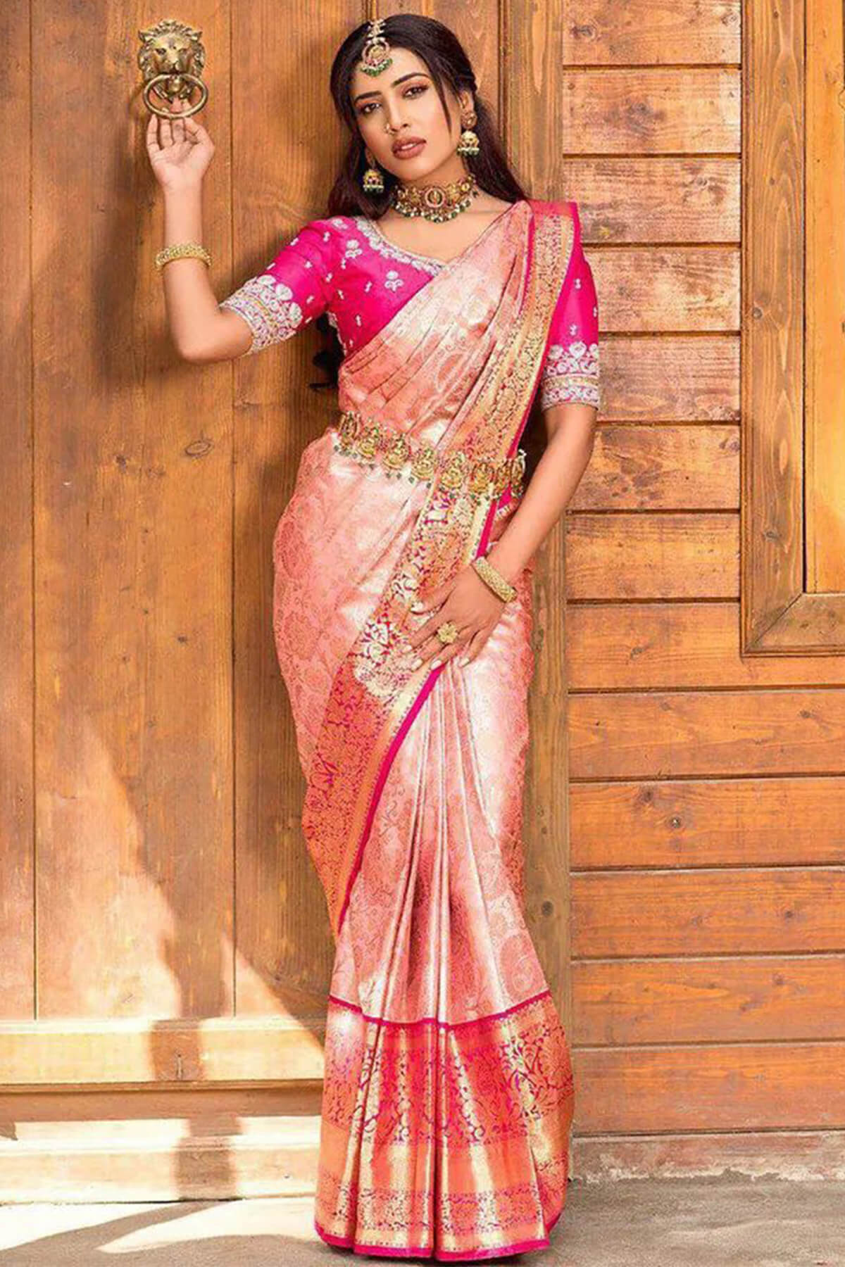 Fragrant Peach Soft Silk Saree With Vibrant Blouse Piece