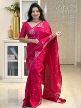 Chatoyant Dark Pink Soft Silk Saree With Profuse Blouse Piece