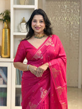 Chatoyant Dark Pink Soft Silk Saree With Profuse Blouse Piece