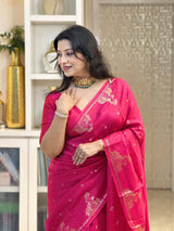 Chatoyant Dark Pink Soft Silk Saree With Profuse Blouse Piece
