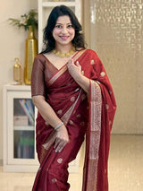 Intricate Maroon Soft Silk Saree With Confounding Blouse Piece