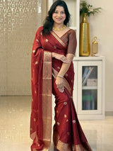 Intricate Maroon Soft Silk Saree With Confounding Blouse Piece