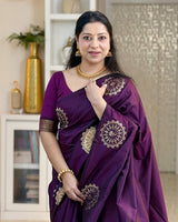 Sumptuous Purple Soft Silk Saree With Intricate Blouse Piece