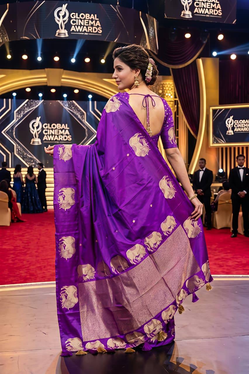 Beleaguer Purple Soft Silk Saree With Flamboyant Blouse Piece