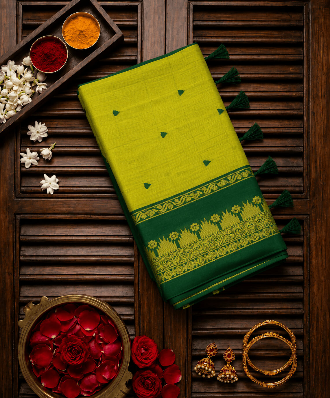 Girlish Green Cotton Silk Saree With Unequalled Blouse Piece