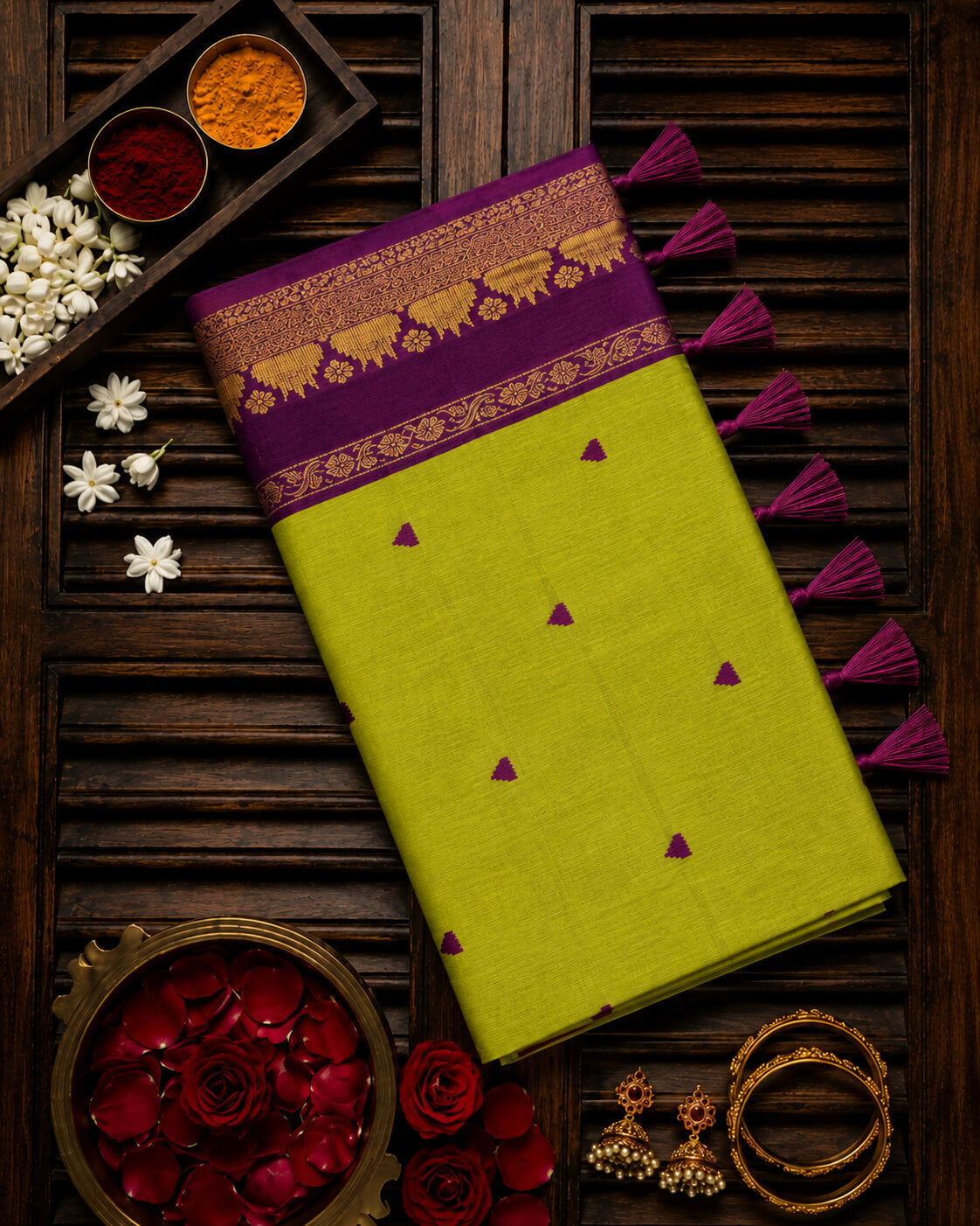 Woebegone Green Cotton Silk Saree With Splendorous Blouse Piece
