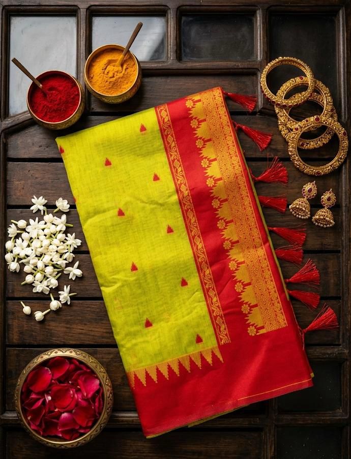 Ephemeral Green Cotton Silk Saree With Grandiose Blouse Piece