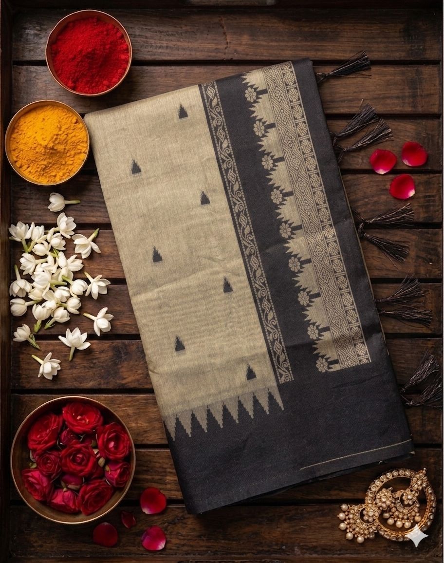 Snazzy Grey Cotton Silk Saree With Petrichor Blouse Piece