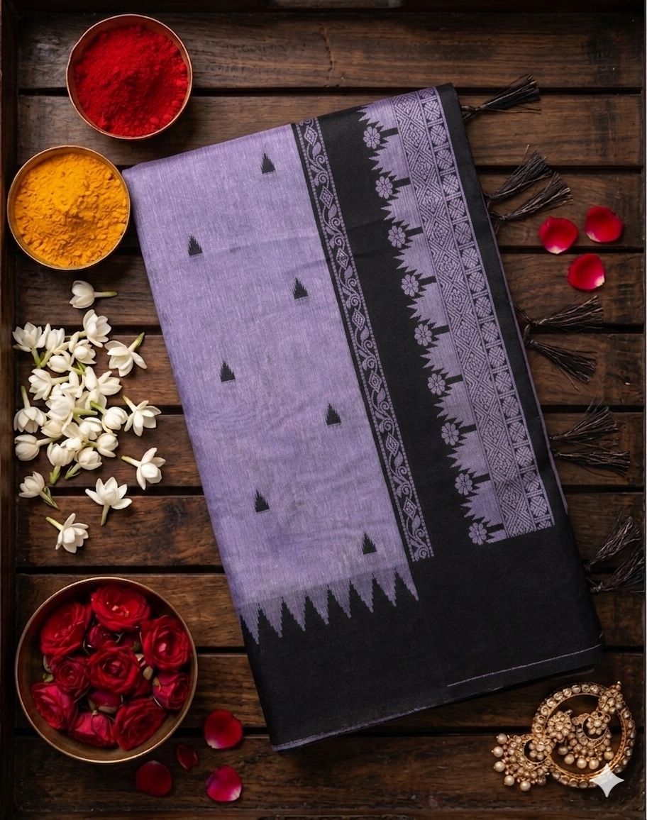 Impressive Lavender Cotton Silk Saree With Denouement Blouse Piece